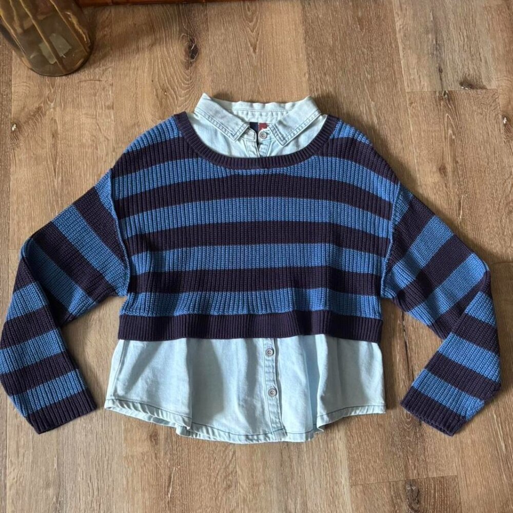 Pilcro‎ Anthropologie Layered Blue White Striped Sweater size XS